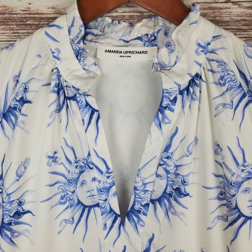 Amanda Uprichard Womens Small White/Blue Soleil Sun Print Connolly Mini Dress - Picture 6 of 11